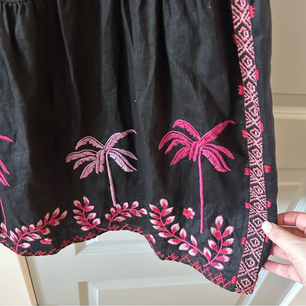New Johnny Was Tiered Linen Maxi Skirt Palm Tree Floral Embroidered - Picture 4 of 6